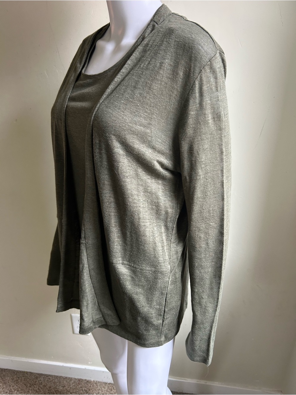 ▶️ J Jill Love 100% Linen Cardigan Tank Set Womens M Green Coastal Minimalist - Picture 5 of 14